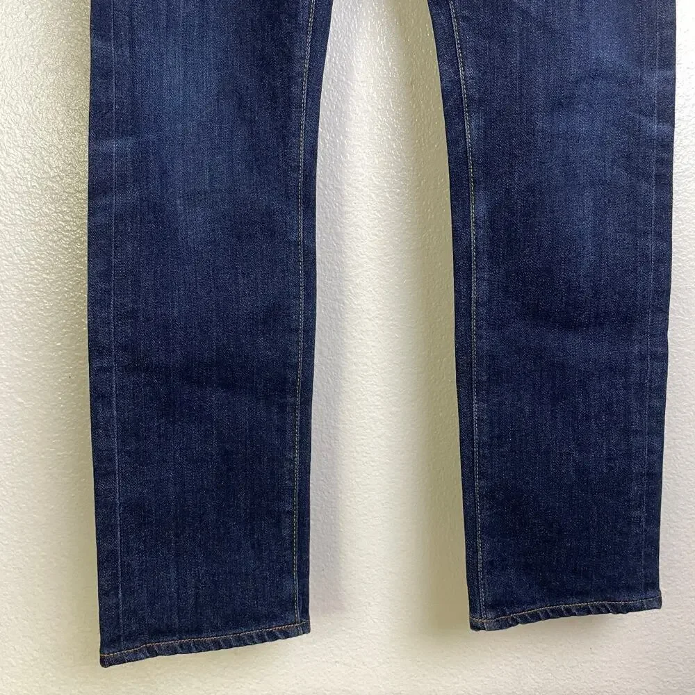 Raleigh Selvedge Straight Leg Jeans 25 Blue White Oak Cotton Stretch USA 27x28